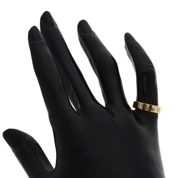 GUCCI Icon Print 2P Diamond Ring K18 Yellow Gold Size 7.25 - Picture 6 of 9